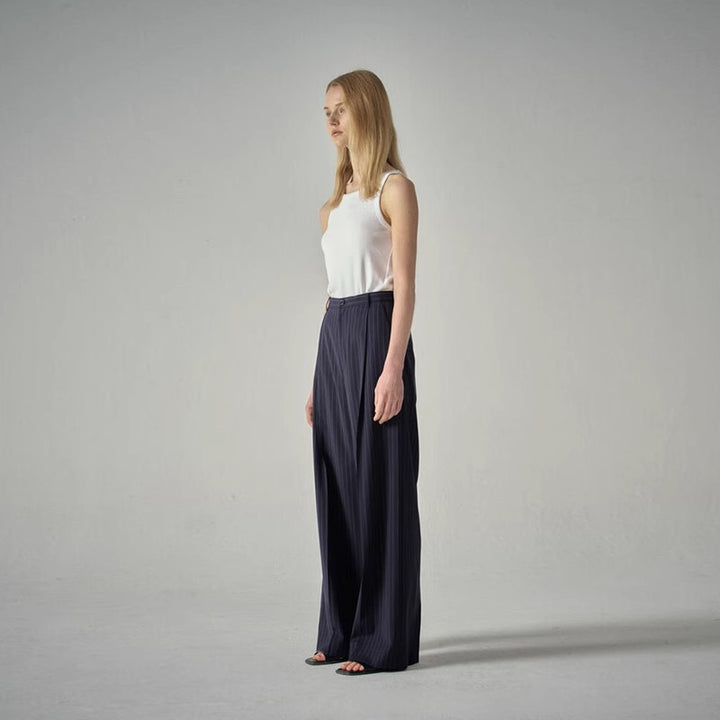 Damer Elegant Stof Bukser med Bred Ben og Striber Stilla