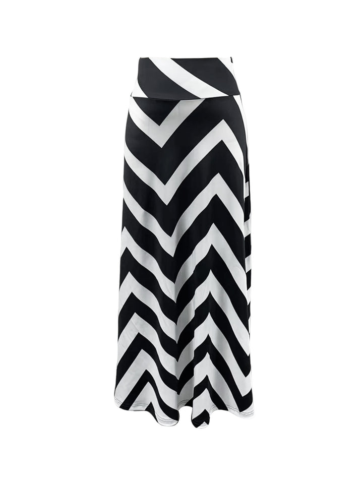 Dame Maxiskirt med trendy zigzag mønster Stilla