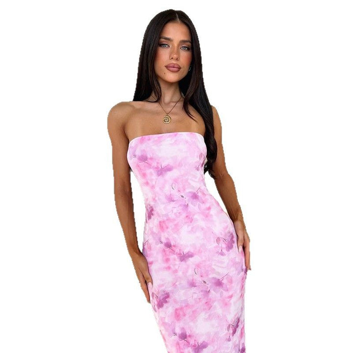 Dame Elegant Bandeau-Maxi-Kjole med blomstret design Skovae