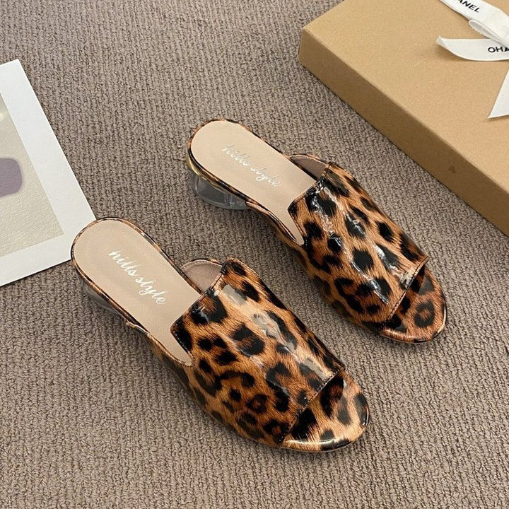Dame hjemmesko med hyggelig transparent hæl og trendy leopardmønster Stilla