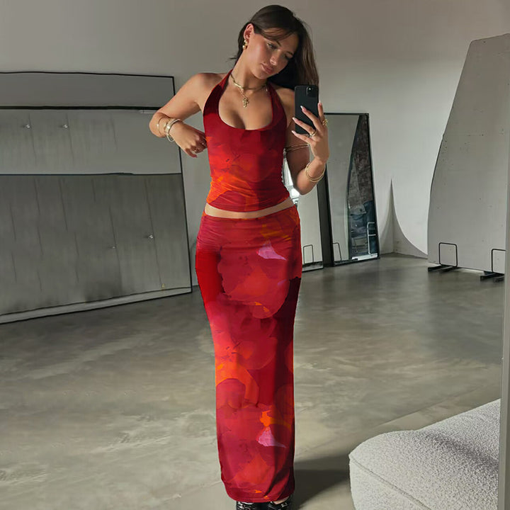 Dame Elegant Maxikjole med blomstermønster og smart Halterneck Stilla