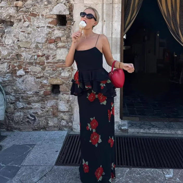 Dame Floral Maxi Nederdel med gennemsigtig Overlay Stilla