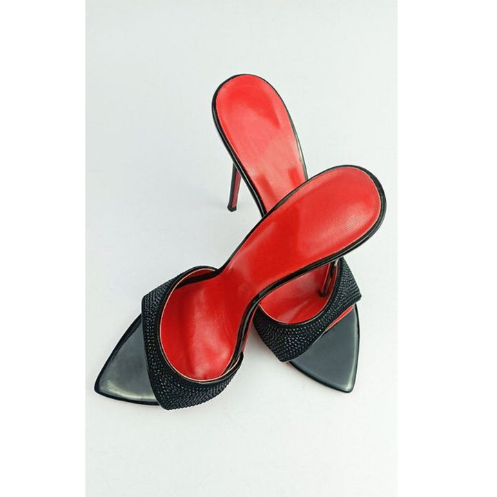Femme Elegante Stiletto Slide Sandaler med Nittepynt Stilla