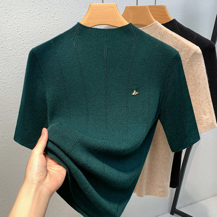 Dame Kortærmet Pullover med struktureret Ribdesign og elegant Ståkrave Stilla