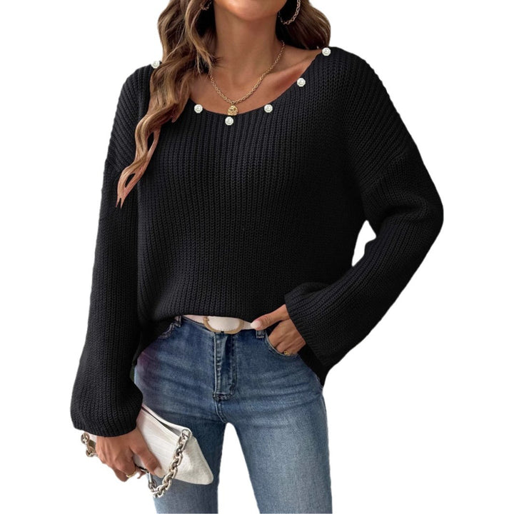 Damer behagelig strikpullover med løs pasform og elegante perledetaljer Stilla