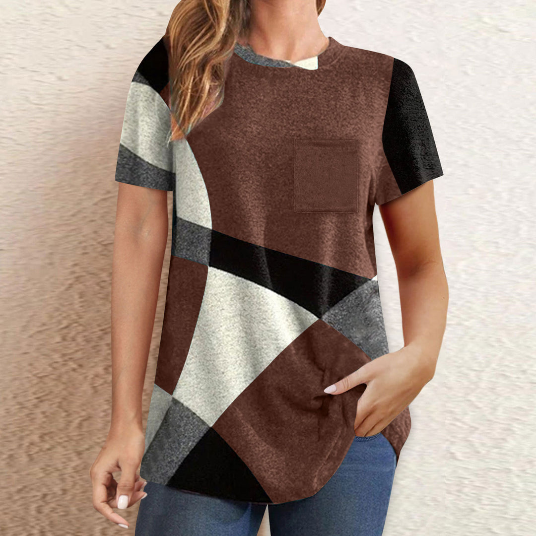 Dame T-shirt med moderne geometrisk design og praktisk brystlomme Stilla