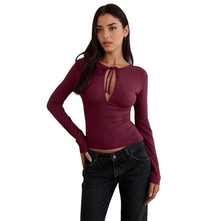 Kvinders langærmet camisole med dekorativ snøre detalje og flatterende snit Skovae