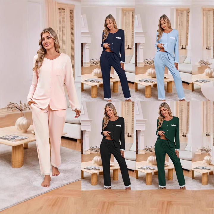 Damepyjamas med elegante spids detaljer og knapdetalje Stilla