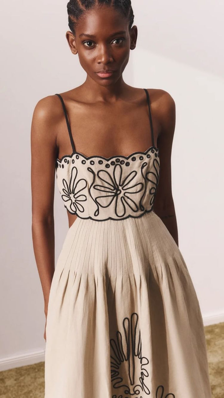 Dame Elegant Maxikjole med udsmykkede blomstermotiver Stilla