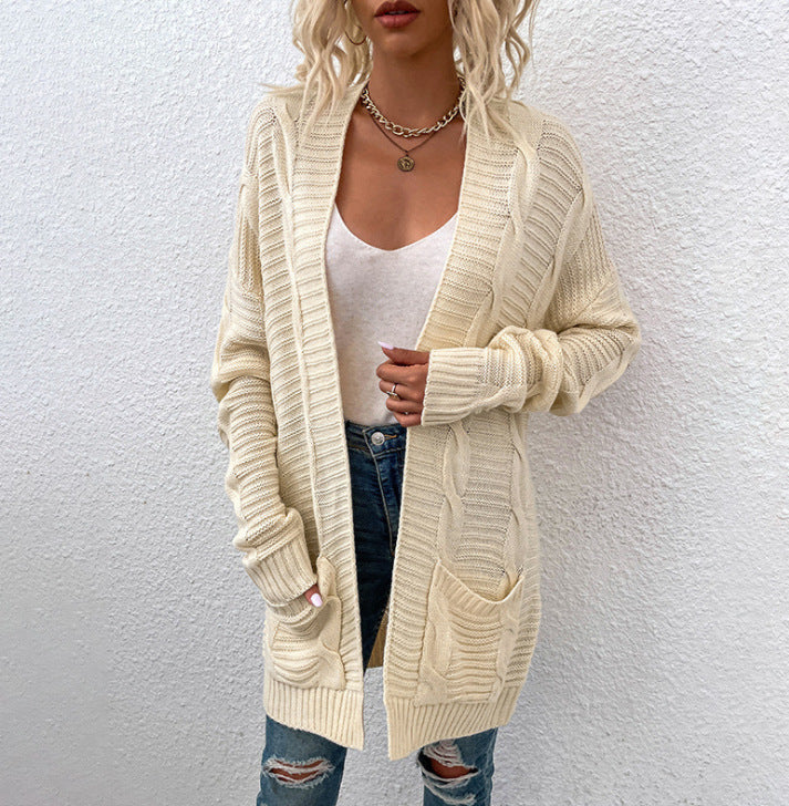 Femme Luksuriøs Kabelstrik-Åben-Front-Cardigan Stilla