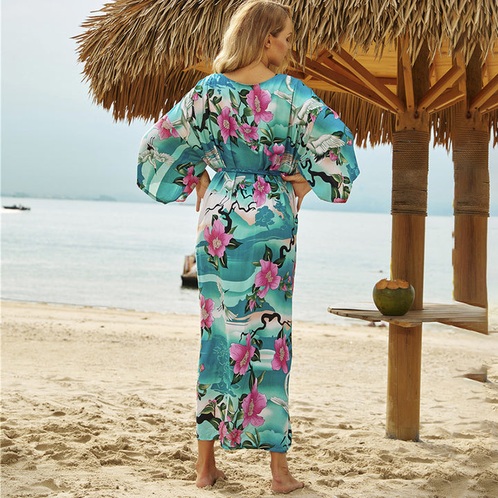 Dame Strandkimono med blomsterelementer og afslappet snit Stilla