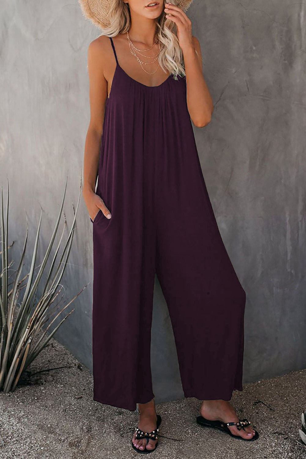 Dame Casual Bomulds-Jumpsuit med Spaghetti-stropper og sidelommer Stilla