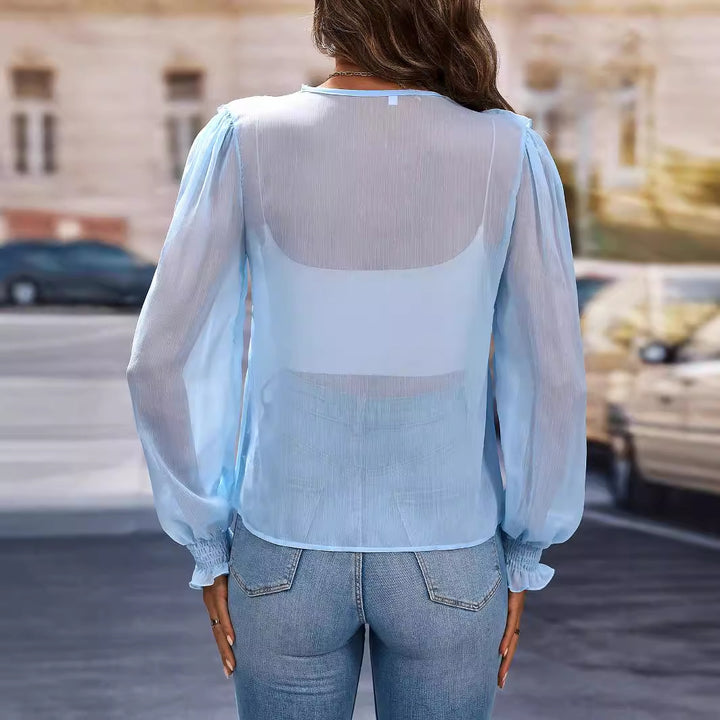 Dame romantisk bluse med ruffles detaljer Stilla