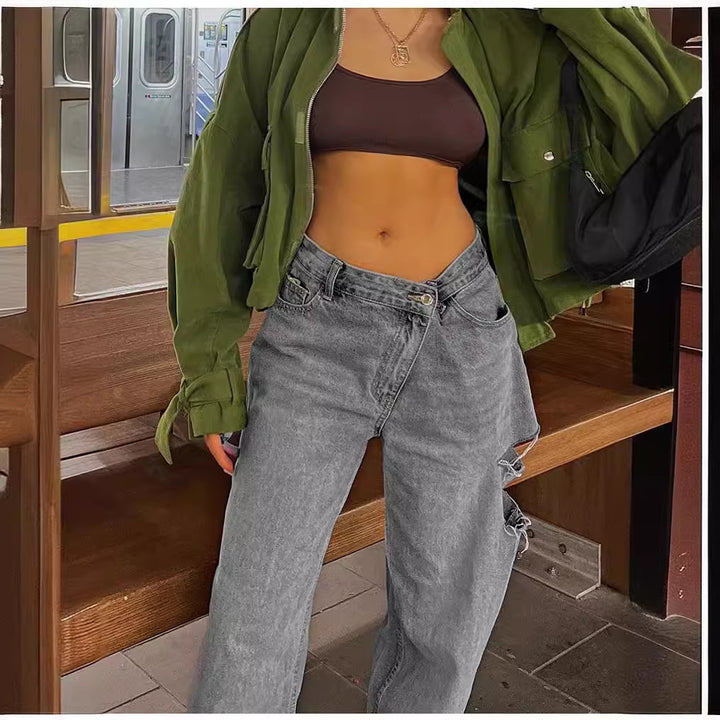 Dame komfortable brede jeans i moderne design med stræk Stilla