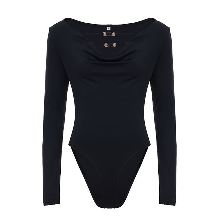 Dame elegant langærmet body med moderne udsnit Skovae