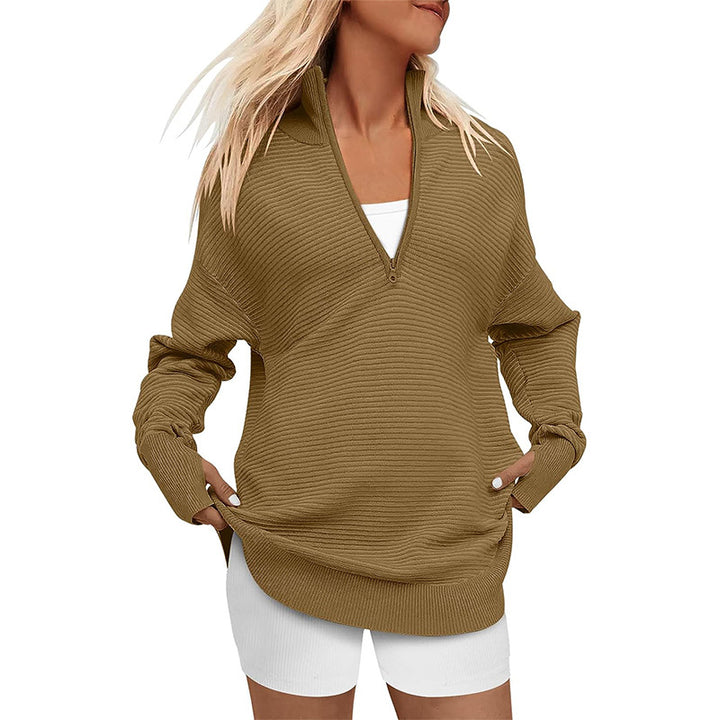 Dame Oversized Pullover med Ståkrave og Lynlås Stilla
