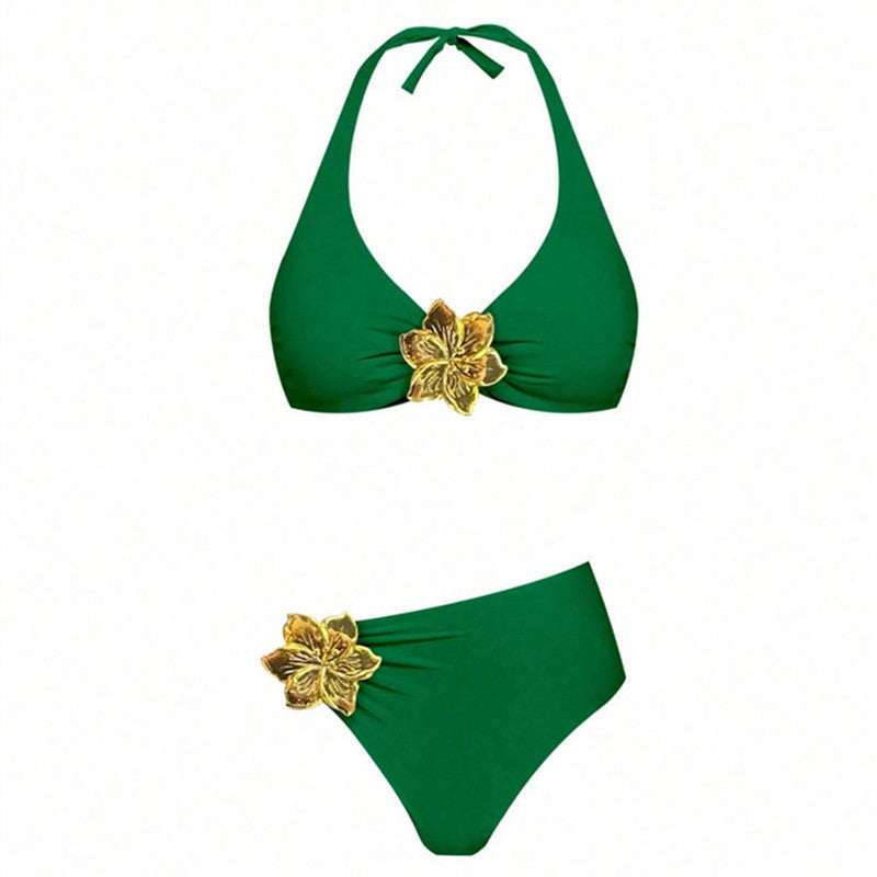 Dame Halter-Bikini med blomsterdetaljer og høj midje Stilla
