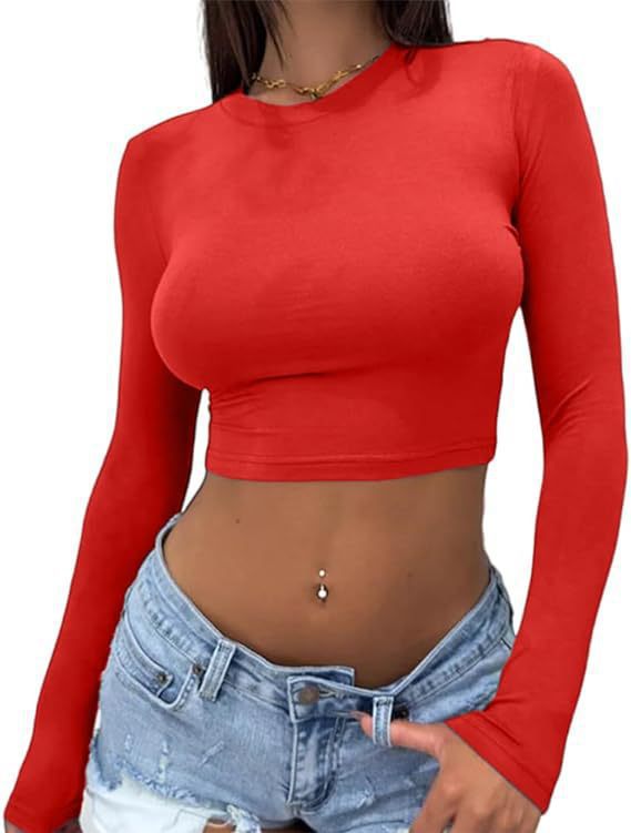 Dame elegant langærmet Crop-Top lavet af hudvenligt materiale Skovae