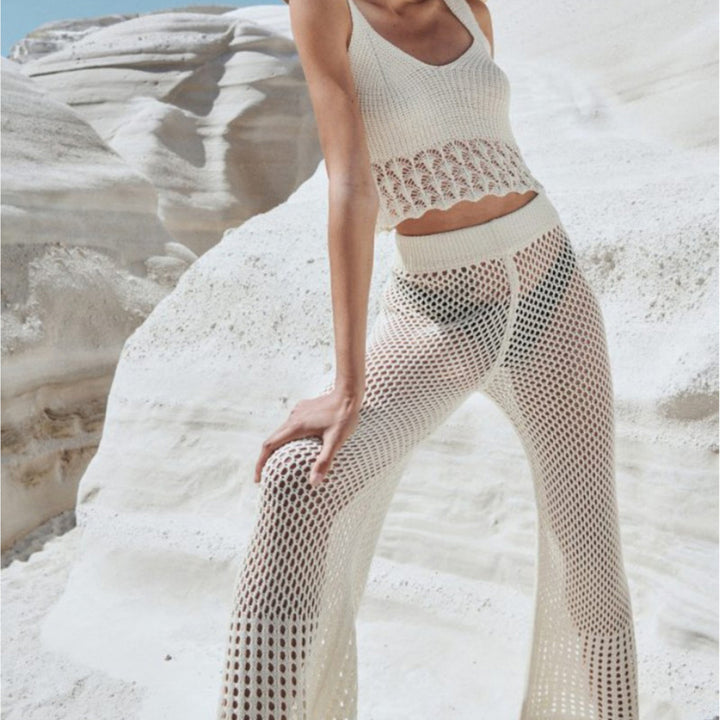 Dame Hæklet Crop Top med luftig Bukser Stilla
