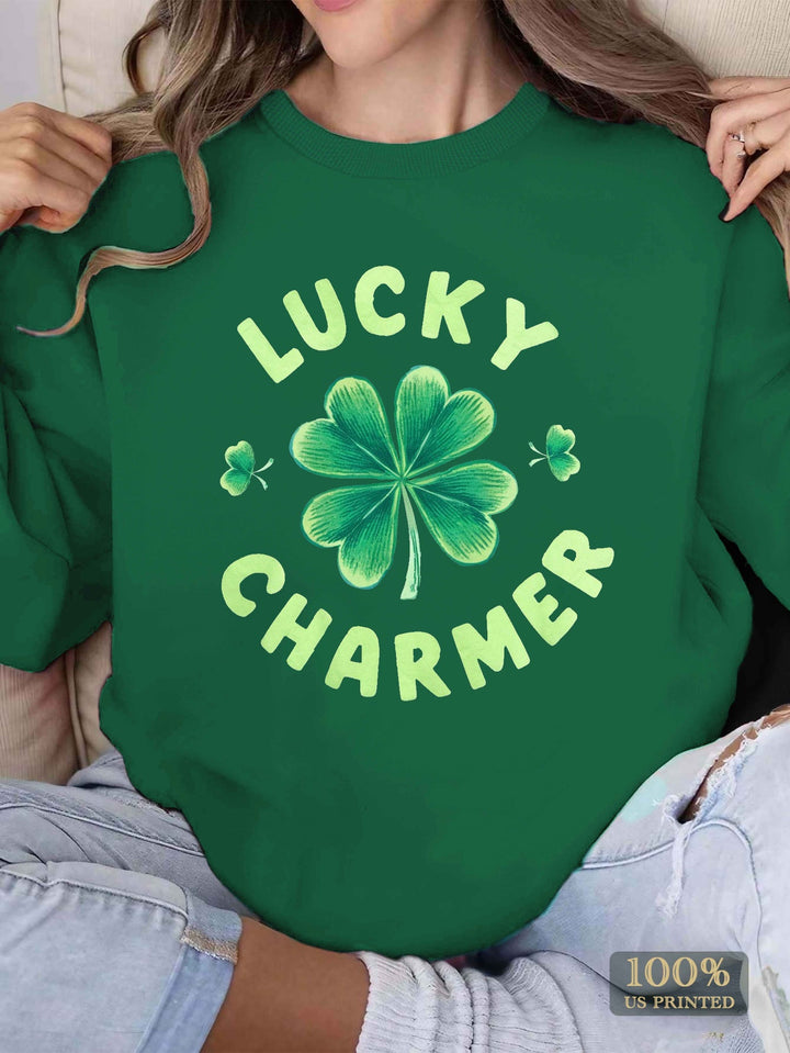 Kvinders sweatshirt med trendy kløverdesign og inspirerende tekst Stilla