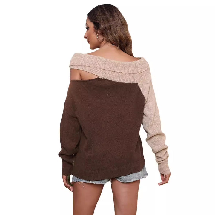 Dame Løs Oversized-Cardigan med asymmetrisk krave og store ærmer Stilla