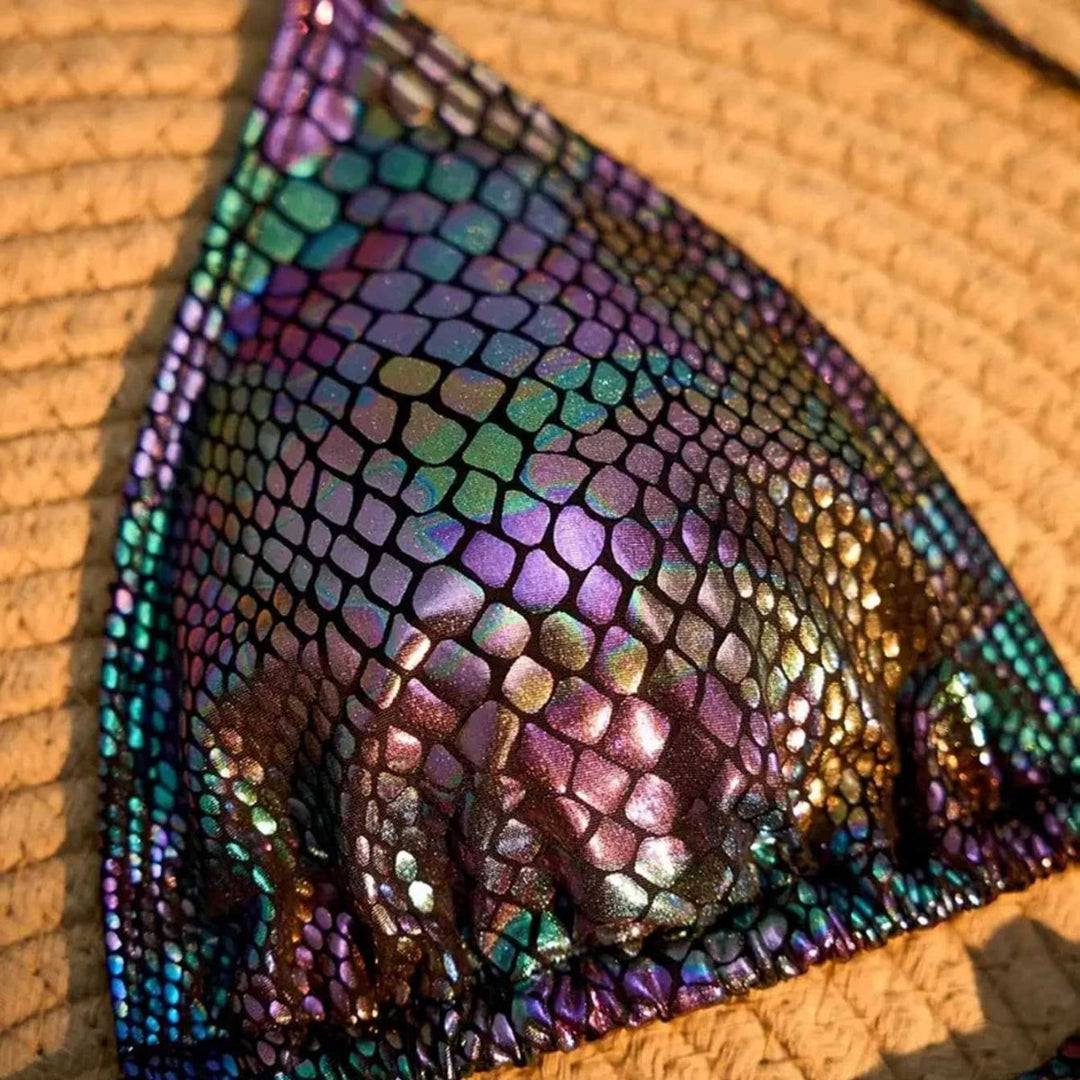 Dame Triangel-Bikini med glitrende slange-design Skovae