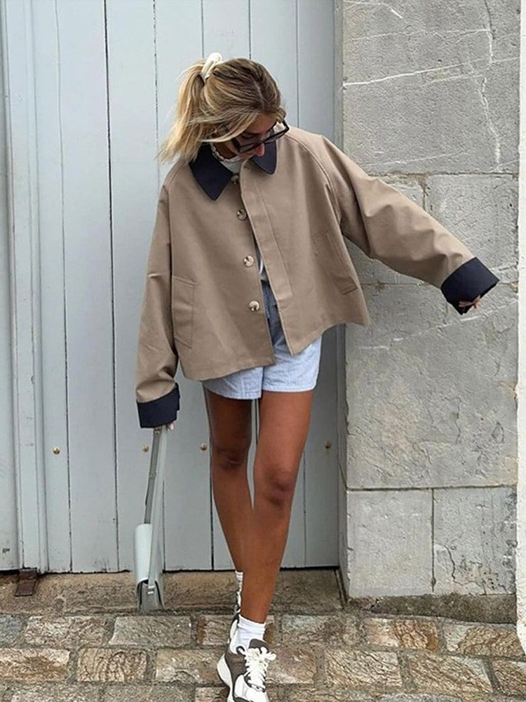 Damer afslappet oversized jakke med kontrastfarvet krave Stilla