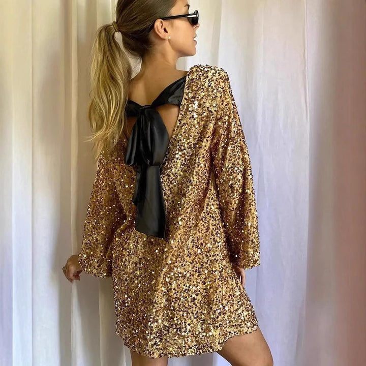 Dame Glitrende Paillet Mini Kjole Stilla