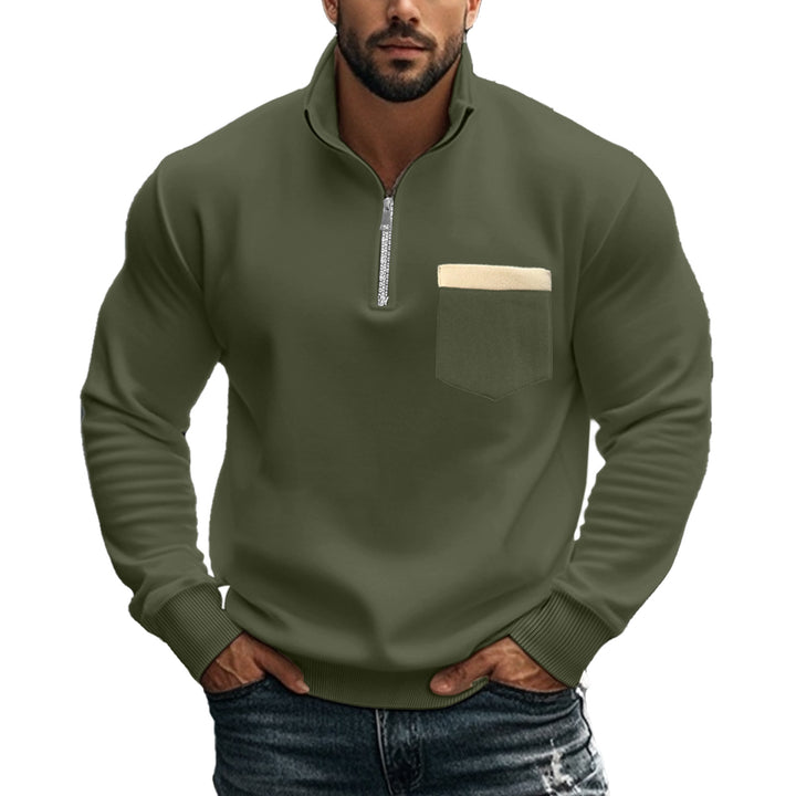 Herre sporty sweater med høj afsluttende krave og dekorativ brystlomme Stilla
