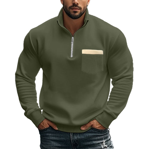 Herre sporty sweater med høj afsluttende krave og dekorativ brystlomme Stilla