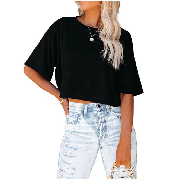 Dame afslappet cropped T-shirt med løs pasform og korte ærmer Stilla