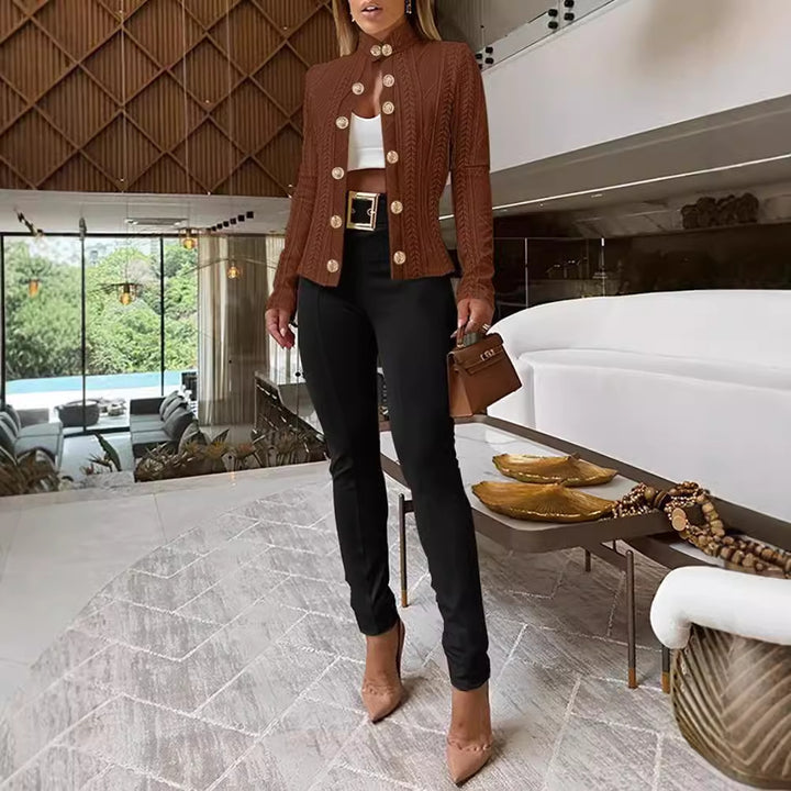 Damer struktureret blazer-overdel med dekorative knapper Stilla