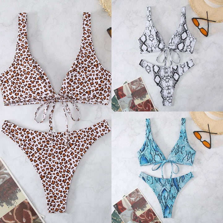 Dame Snake Print Bikini Sæt med moderne højskåret design Stilla