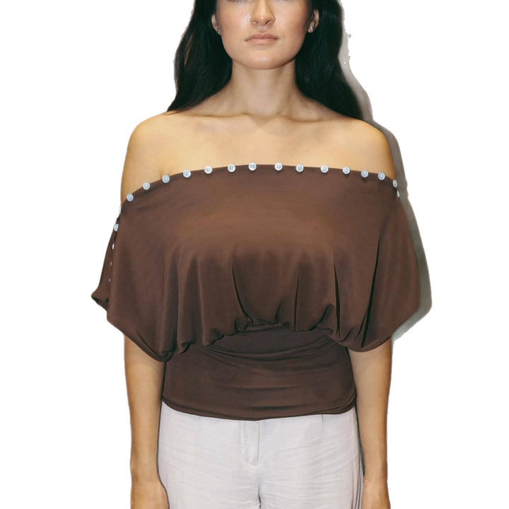 Dame Off-Shoulder Top med elegant knapdekoration Skovae