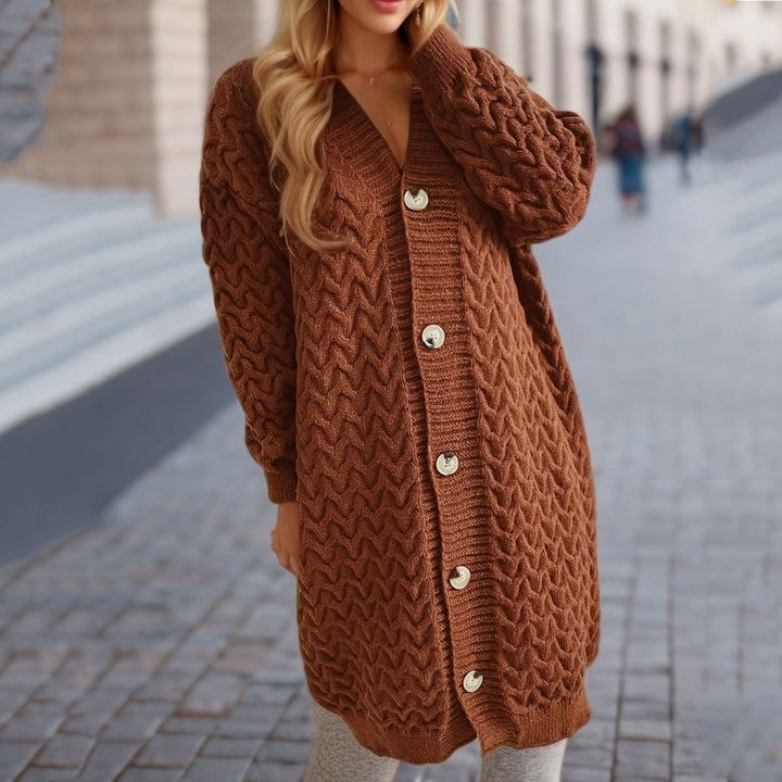 Kvinders cardigan med hele kabelmønster og store knapper Stilla