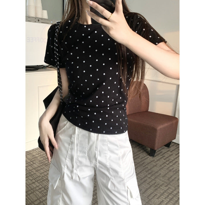 Dame Polka Dot Fritid T-shirt med smigrende snit Stilla