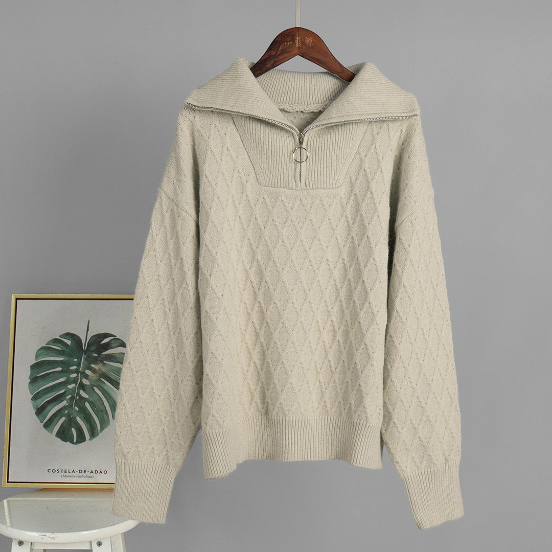 Kvinders mønstrede sweater med høj krave og lynlås Stilla