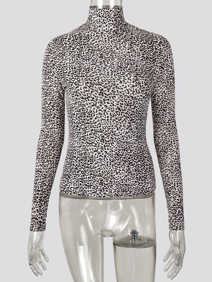 Dame Elegant Langærmet skjorte med ståkrave og leopardmønster Stilla