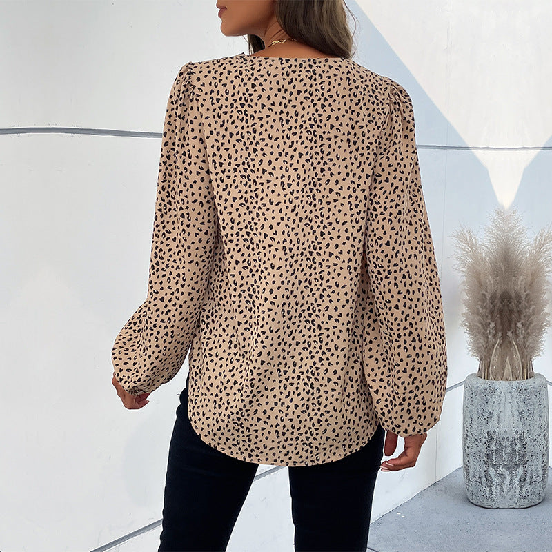 Damer Elegant Bluse med Leopardprint og voluminøse Ærmer Stilla