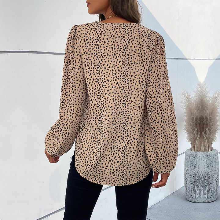 Damer Elegant Bluse med Leopardprint og voluminøse Ærmer Stilla