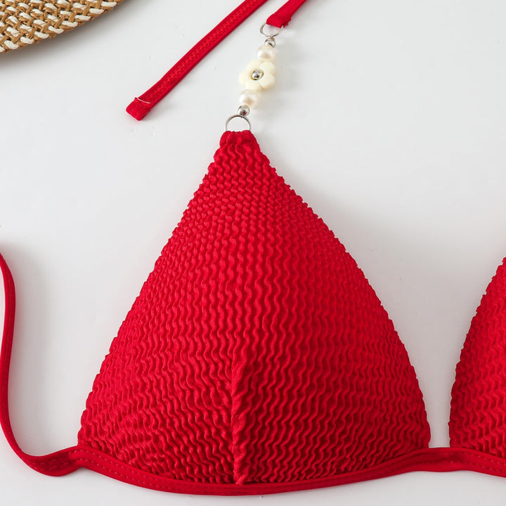 Femme Tekstureret Triangle Bikini Sæt med Perleaccent Stilla