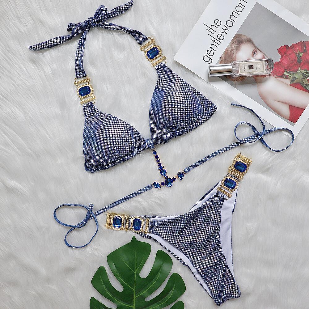 Kvinder Funklende Trekant-Bikini-Sæt Stilla