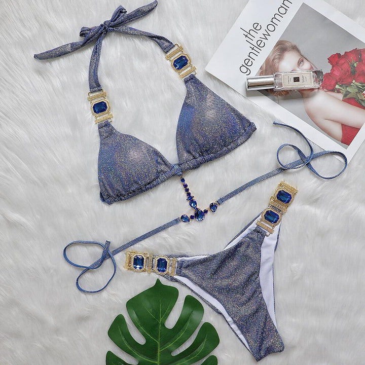 Kvinder Funklende Trekant-Bikini-Sæt Stilla