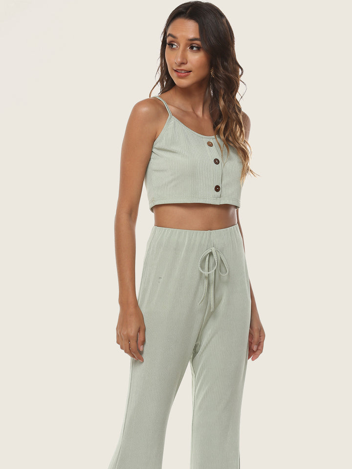 Kvinder Rib Crop Top og Udfoldet Bukser Sæt Stilla