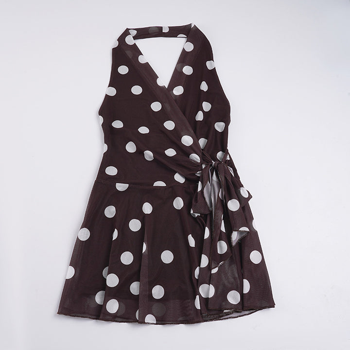 Dame wrap dress with polka dots and playful belt Skovae