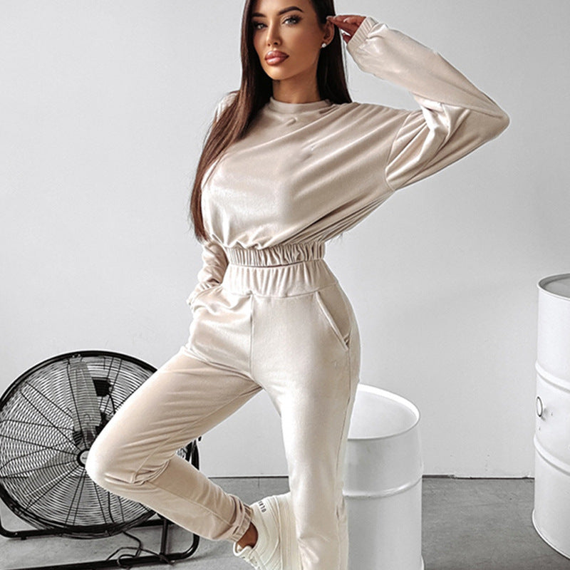 Dame mode Cropped-sweat-sæt med elastisk talje og afslappede bukser Stilla