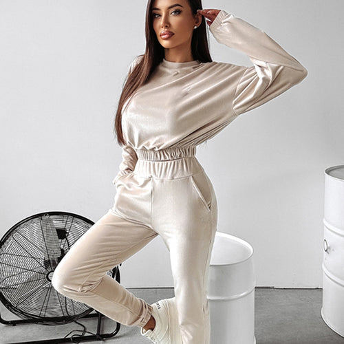 Dame mode Cropped-sweat-sæt med elastisk talje og afslappede bukser Stilla