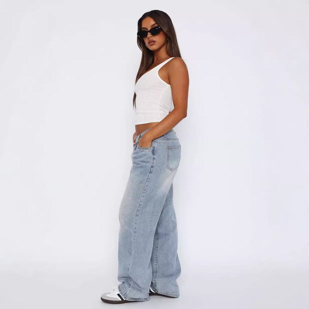 Dame afslappede brede jeans med høj talje og moderne snit Skovae