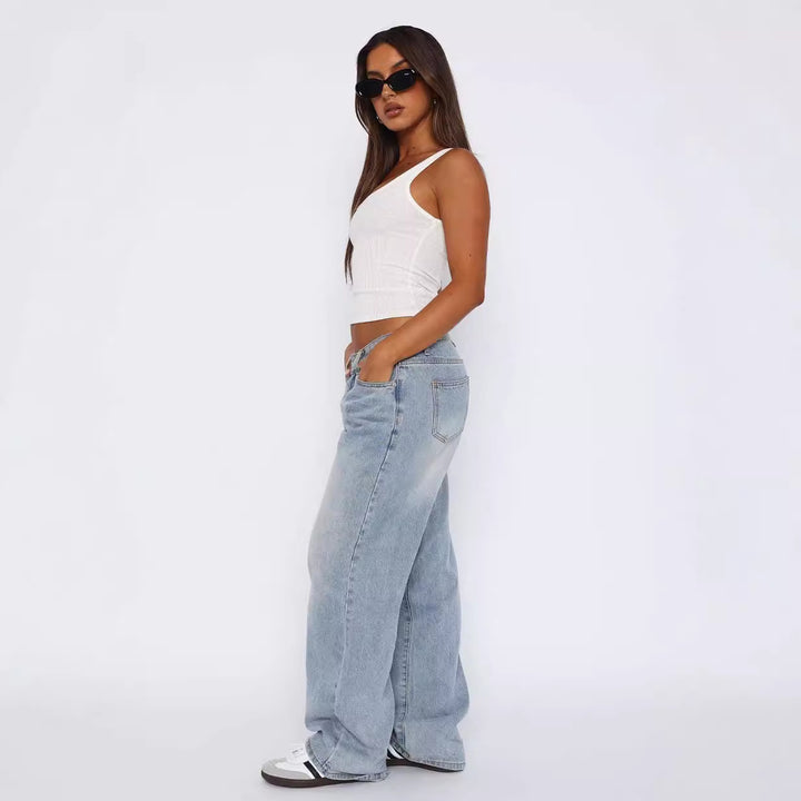 Dame afslappede brede jeans med høj talje og moderne snit Skovae