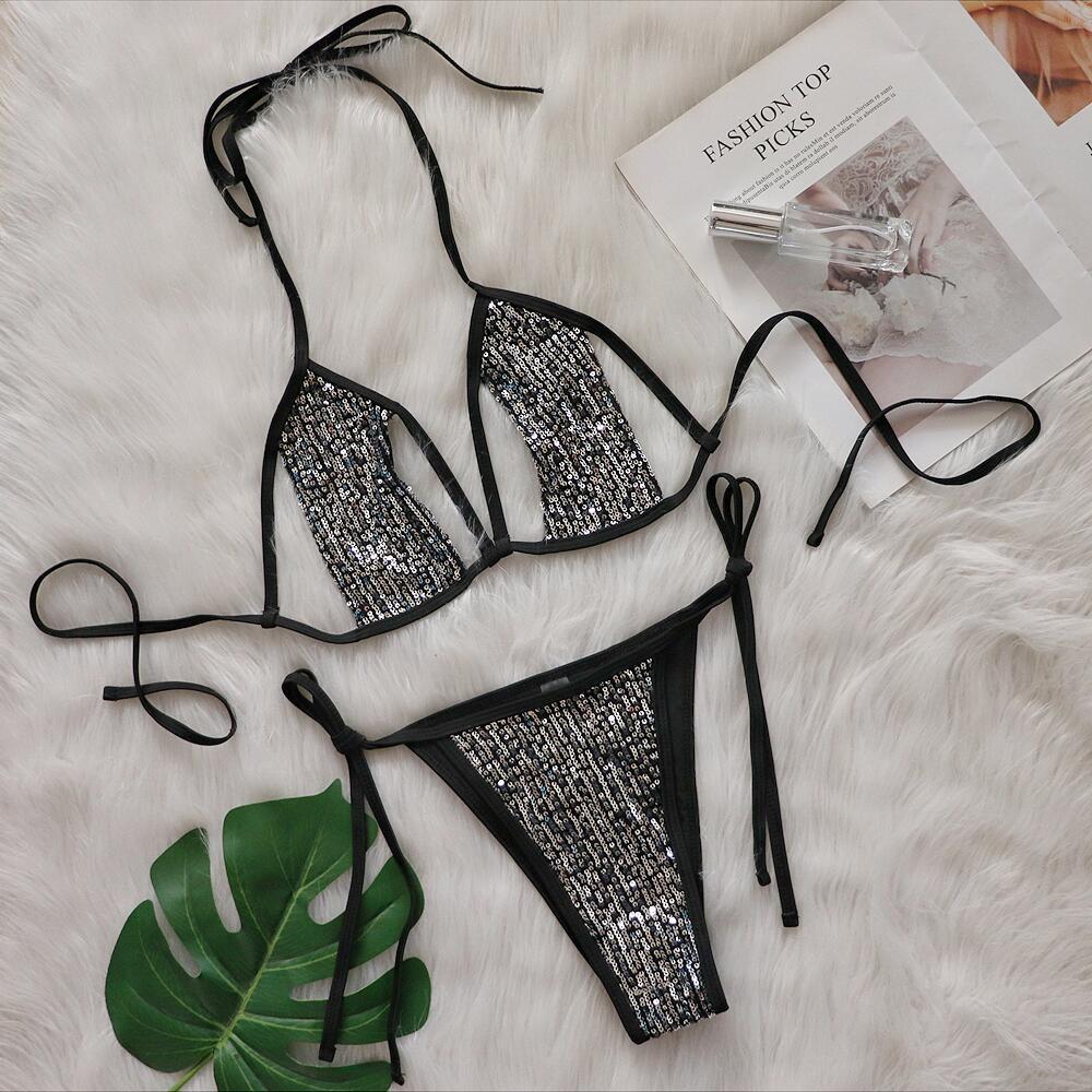 Dame Glitrende Triangel-Bikini med justerbare bindebånd og kvalitetsmateriale Stilla